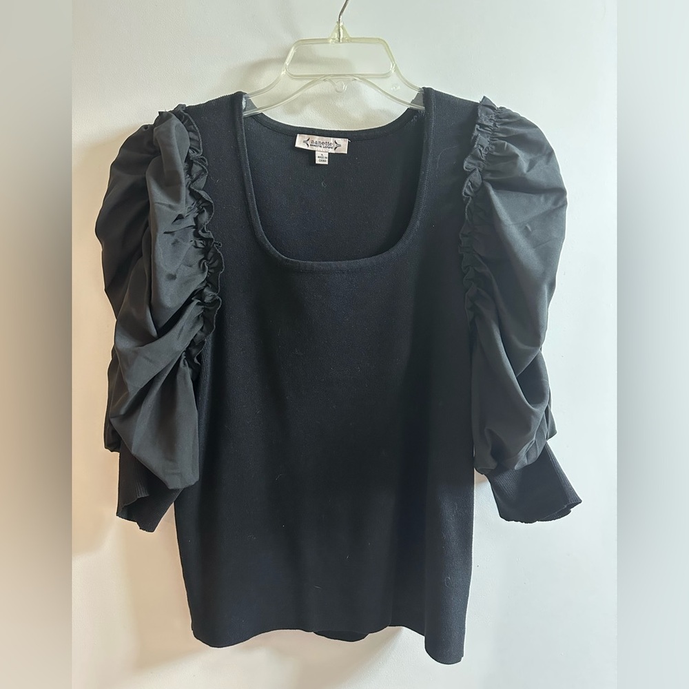 Nanette Lepore Chic Black Ruffle Sleeve Blouse